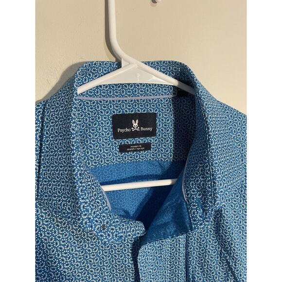 Psycho Bunny Shirt Mens 16.5 34/35 Modern Fit Stretch Blue Button Up Long Sleeve - Picture 2 of 8